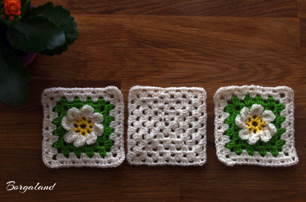 Margariten Granny Square häkeln – kostenlose Anleitung | Borgaland Margariten Granny Squares zusammen mit einem schlichten Granny Square